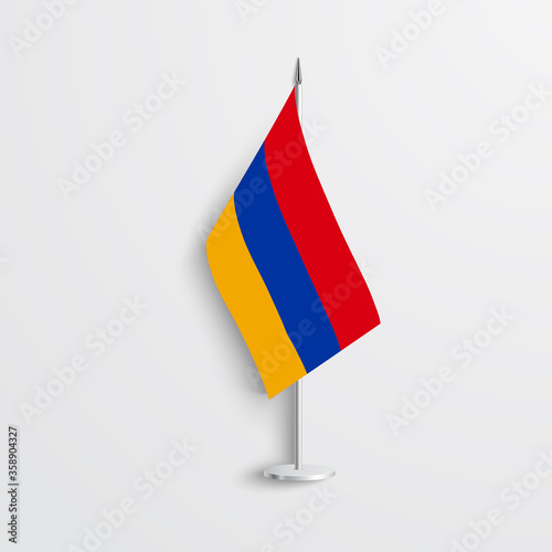 Armenia table flag on light grey background. Armenia desk flag isolated on grey background.