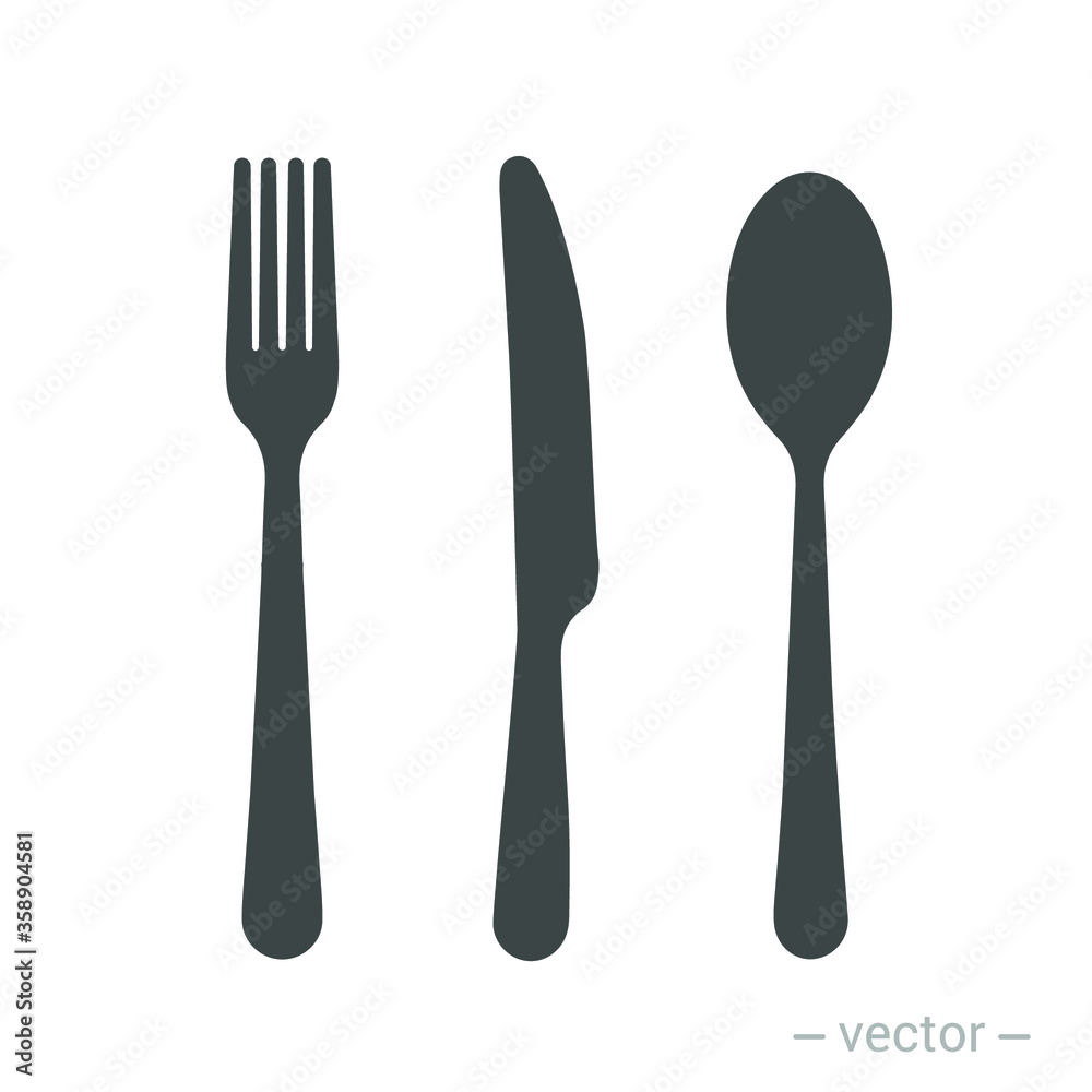 Fork knife spoon graphic symbols. Vector cutlery icons, isolated utensil image or tableware black silhouettes Fork knife spoon graphic symbols. Vector cutlery icons, isolated utensil image or tableware black silhouettes