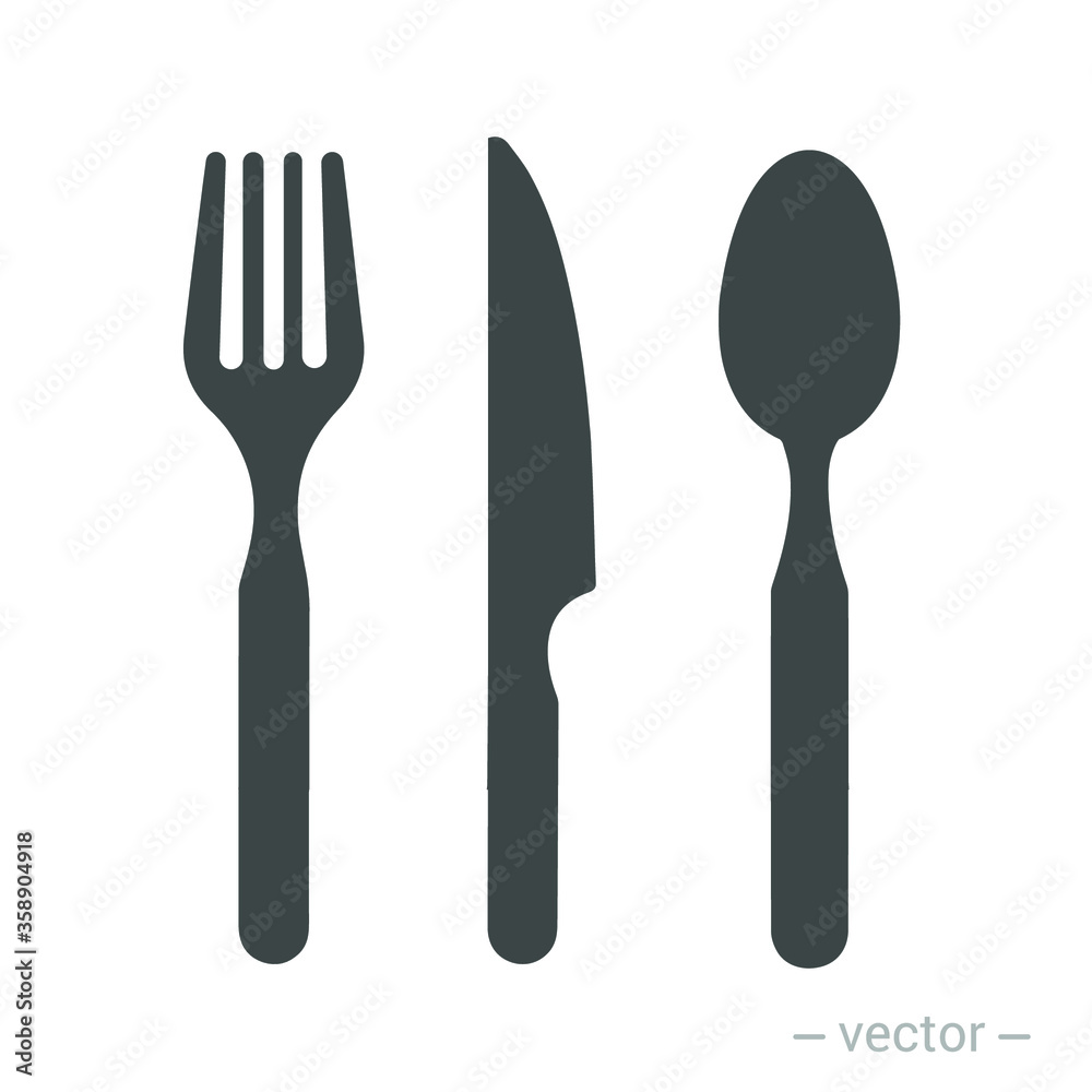 Fork knife spoon graphic symbols. Vector cutlery icons, isolated utensil image or tableware black silhouettes Fork knife spoon graphic symbols. Vector cutlery icons, isolated utensil image or tableware black silhouettes