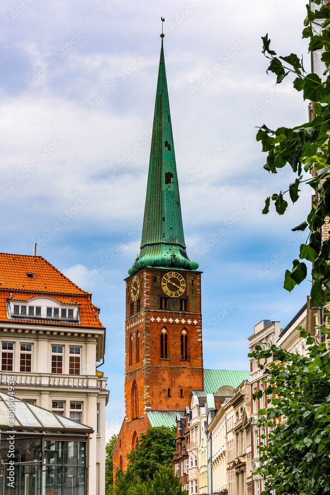 Clock tower in the Old Part of Lubeck, a city in Schleswig-Holstein, northern Germany. UNESCO World Heritage