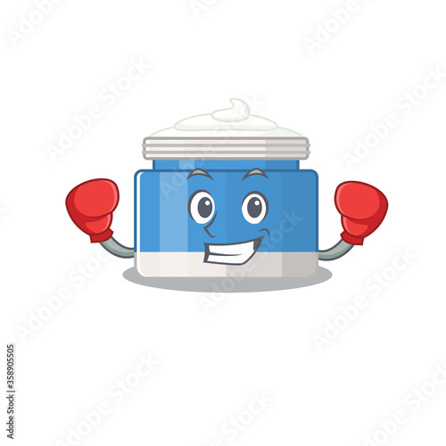 Mascot design of moisturizer cream as a sporty boxing athlete