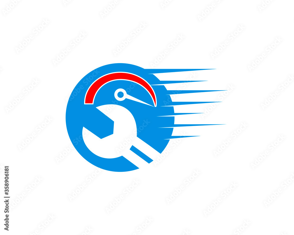 Wrench and speed meter with blue circle