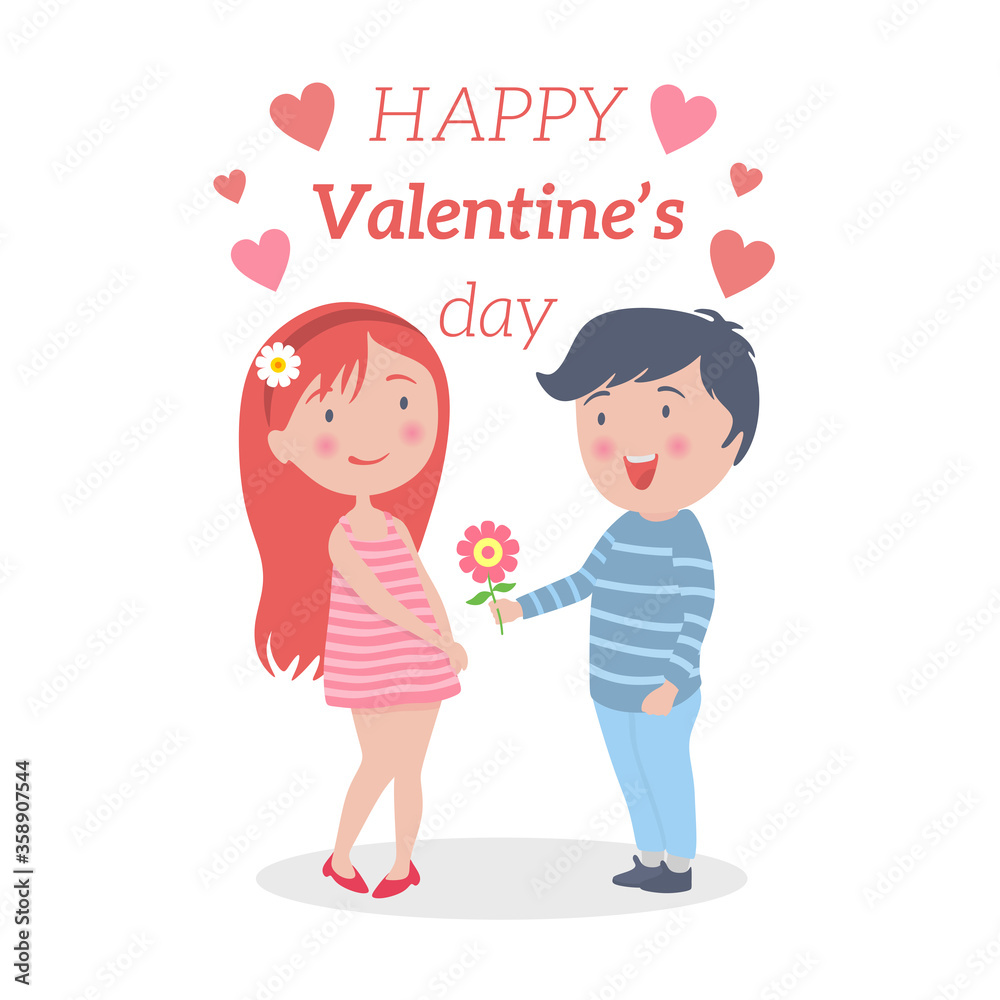 Romantic man giving flowers to his beloved woman in valentine's day illustration Romantic man giving flowers to his beloved woman in valentine's day illustration