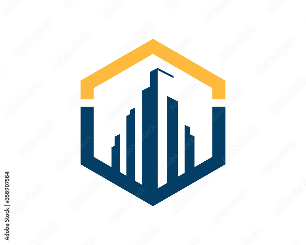 Fototapeta premium Hexagonal shape with building inside
