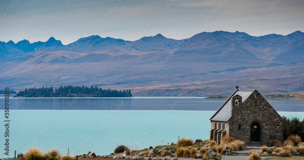 Fototapeta premium View Across Lake Tekapo from Church of the Good Shepherd, South Island, New Zealand