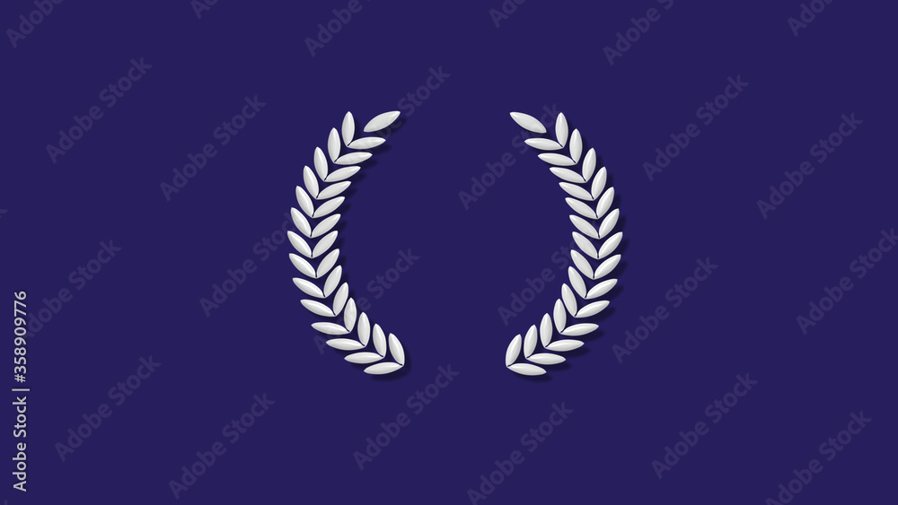 White 3d wreath icon on blue dark background,new wheat icons White 3d wreath icon on blue dark background,new wheat icons