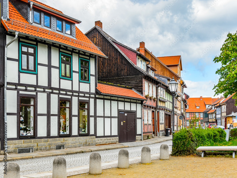 It's Typical colorful architecture in Wernigerode, a town in the district of Harz, Saxony-Anhalt, Germany