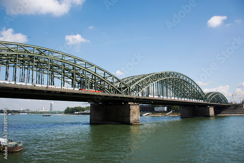 View landscape and cityscape of Koln city with rhine river at Hohenzollern bridge for German people and foreigner travelers travel visit in September 10, 2019 in Cologne, Germany © tuayai
