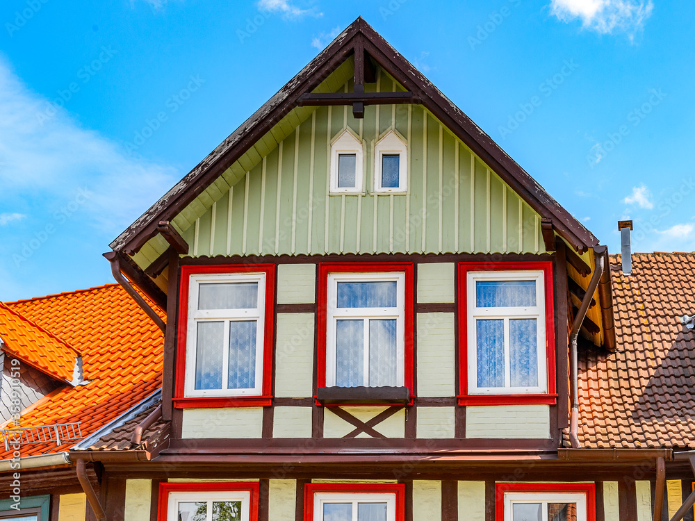 It's Typical colorful architecture in Wernigerode, a town in the district of Harz, Saxony-Anhalt, Germany