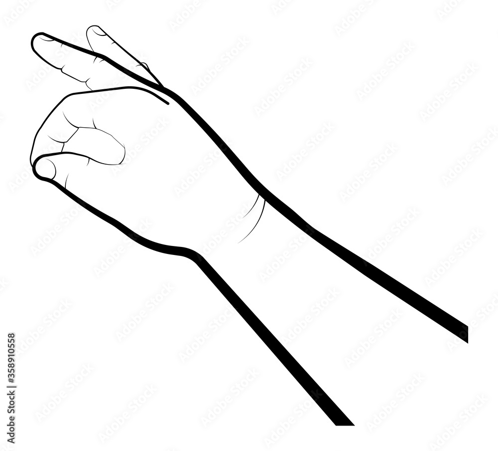 children hand holds a small object, pinch with two fingers. Gesture, squeamish attitude. Isolated vector on white background children hand holds a small object, pinch with two fingers. Gesture, squeamish attitude. Isolated vector on white background