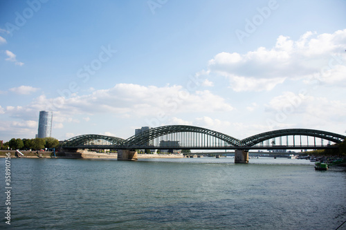 View landscape and cityscape of Koln city with rhine river at Hohenzollern bridge for German people and foreigner travelers travel visit in September 10, 2019 in Cologne, Germany