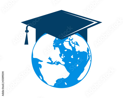 Globe earth with graduation hat