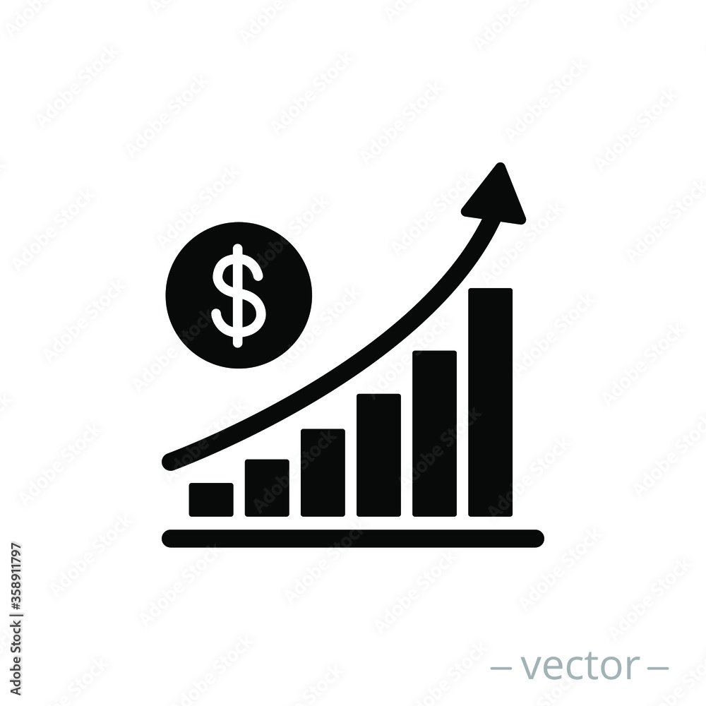 increase money growth icon, progress marketing, black symbol on white background - vector illustration eps10 increase money growth icon, progress marketing, black symbol on white background - vector illustration eps10