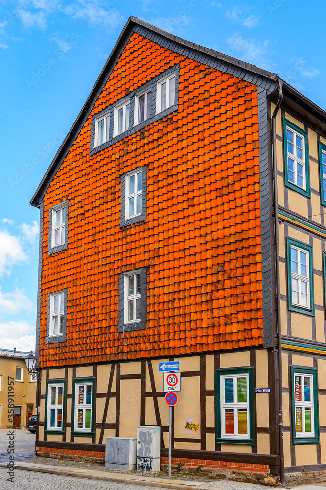 Fototapeta premium It's Colorful house in Wernigerode, a town in the district of Harz, Saxony-Anhalt, Germany