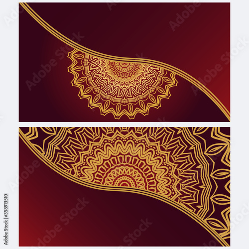 Vintage cards with Floral mandala pattern. Vector template. The front and rear side.