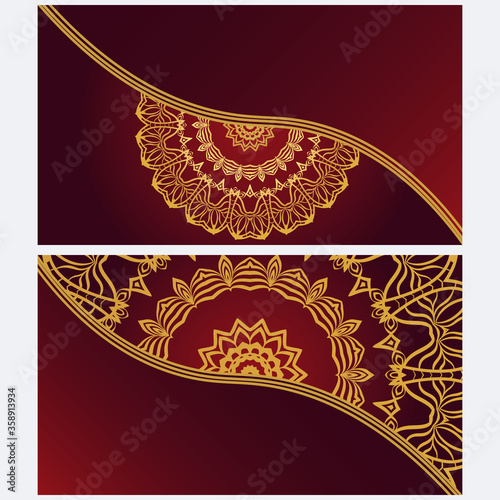 Vintage cards with Floral mandala pattern. Vector template. The front and rear side.