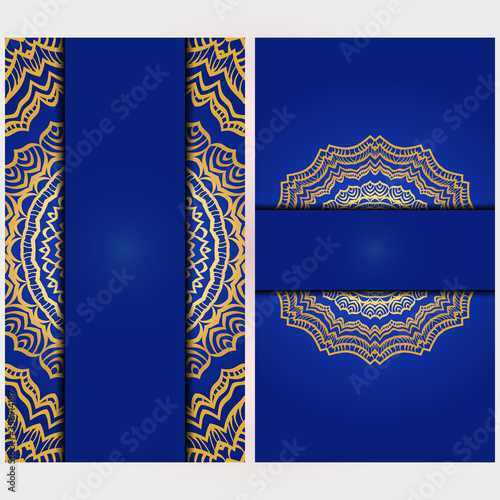 Invitation or Card template with floral mandala pattern. Decorative background for Wedding, greeting cards, Birthday Invitation. The front and rear side. Vector