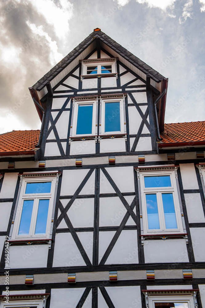 It's Half-timbered House in the Old town of Gorlar, Lower Saxony, Germany. Old town of Goslar is a UNESCO World Heritage