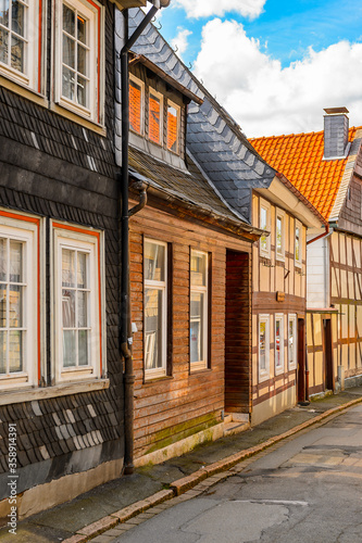 It's Half-timbered House in the Old town of Gorlar, Lower Saxony, Germany. Old town of Goslar is a UNESCO World Heritage