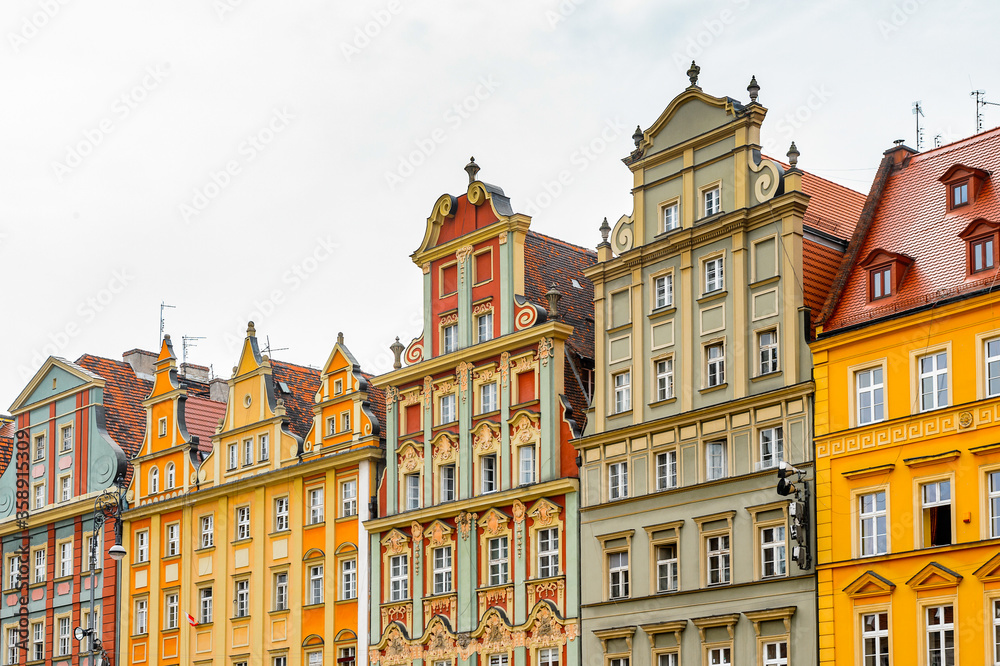 It's Colorful Houses on the Market square in Wroclaw, Poland