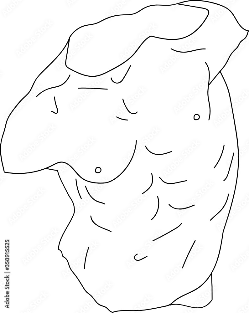 aesthetic greek statue line art half body of a muscular man Stock