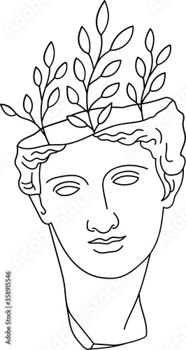 aesthetic greek bust sculpture head of a woman with plant