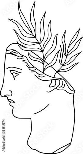 aesthetic greek bust sculpture line art head of a man with plant