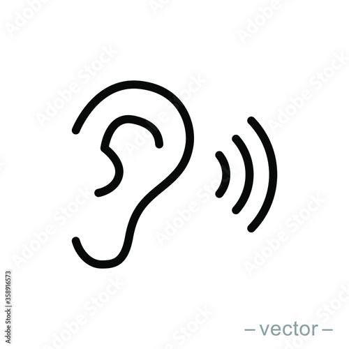 Ear vector icon, hearing symbol. Simple, flat design for web or mobile app