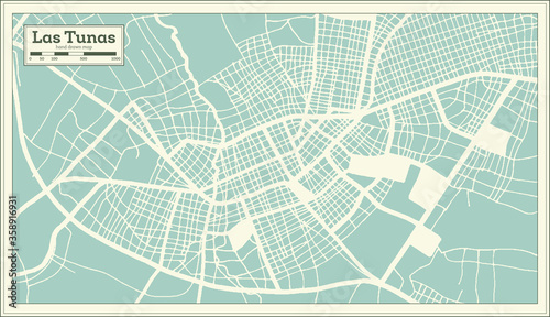Foto Las Tunas Cuba City Map in Retro Style. Outline Map.