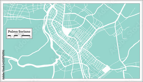 Palma Soriano Cuba City Map in Retro Style. Outline Map.