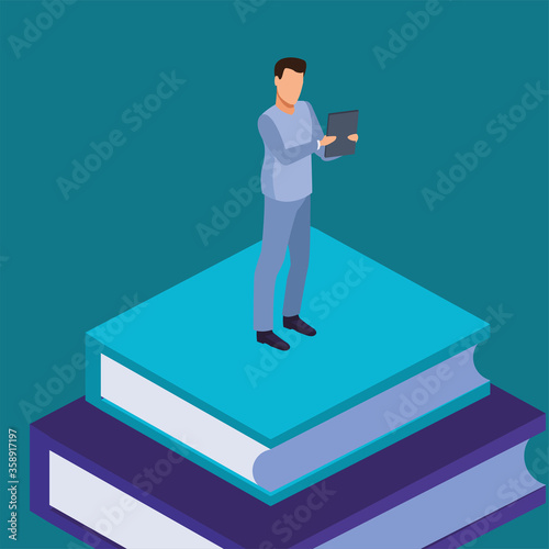 education on line technology with man and books