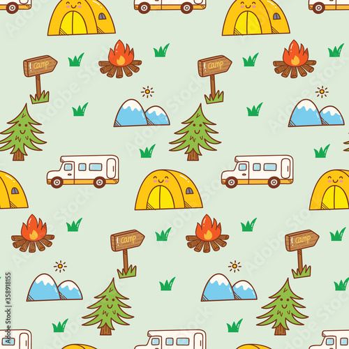 various camping tools seamless pattern