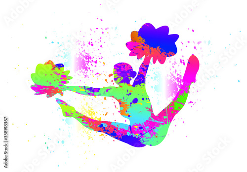 Cheerleading Logo Design. Colorful Sport Background. Dancing Girl. Vector Illustration.