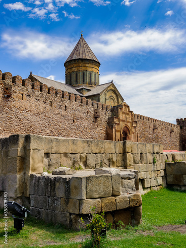 It's Svetitskhoveli Cathedral (Living Pillar Cathedral), a Georgian Orthodox cathedral located in the historical town of Mtskheta, Georgia. UNESCO World Heritage photo