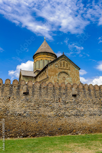 It's Wall of the Svetitskhoveli Cathedral (Living Pillar Cathedral), a Georgian Orthodox cathedral located in the historical town of Mtskheta, Georgia. UNESCO World Heritage photo