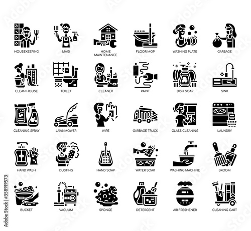 Set of housekeeping thin line and pixel perfect icons for any web and app project.