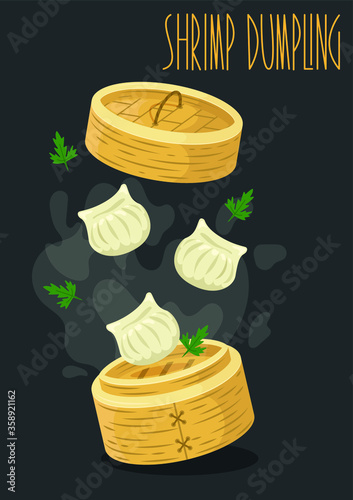 Steamed Shrimp Dumplings. Vector illustration