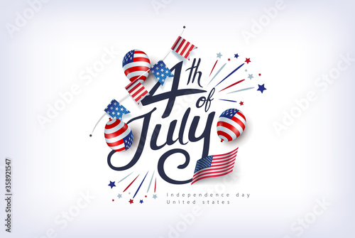 Independence day USA banner template american balloons flag and flags Garlands decor.4th of July celebration poster template.fourth of july calligraphy vector illustration .