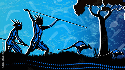 Vector aboriginal painting of hunting Kangaroo