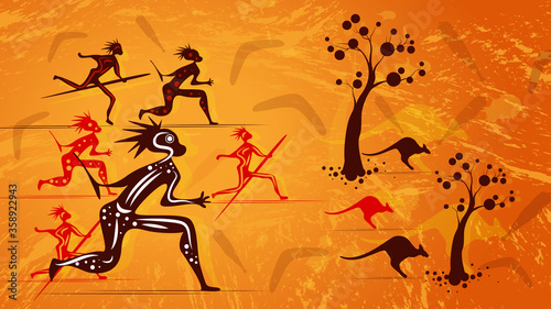 Aboriginal art vector painting. Hunting concept