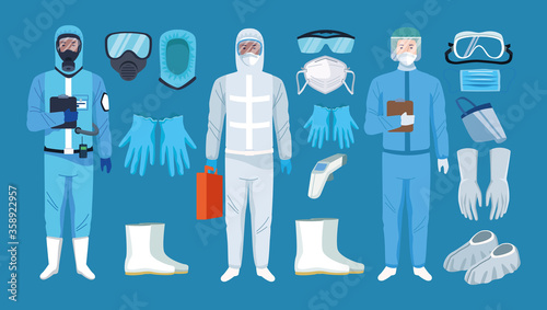 doctors with biosafety equipment elements for covid19 protection photo