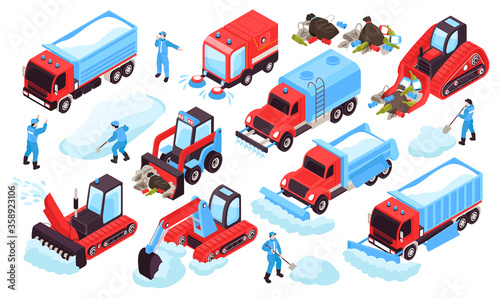 Isometric Cleaning Vehicles Set