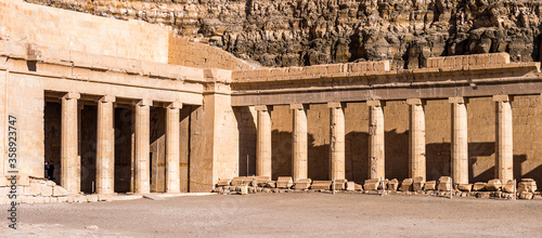It's Part of the Queen Hatshepsut's temple (Dayr el-Bahari or Dayr el-Bahri), part of the Theban Necropolis.