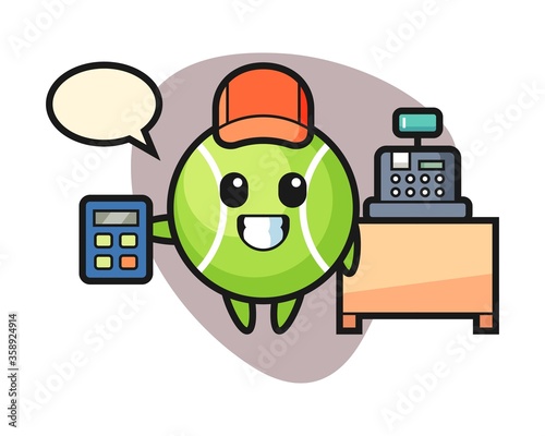 Tennis cartoon as a cashier