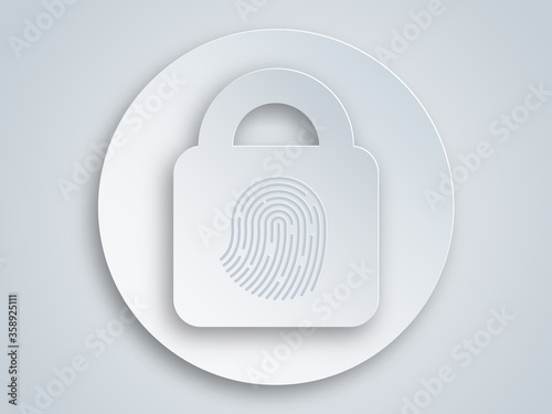 Cyber security icon on grey background. Closed padlock and finger print . Safety concept. Digital data protection . Vector Illustration