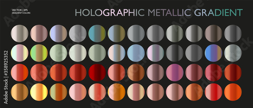 Metal gradient. Color medals set. Metallic collection. Gold, silver, pearl, bronze palette. Color collection. Steel, aluminium, tin. Holographic background. Chrome texture. Chromium polish effect.