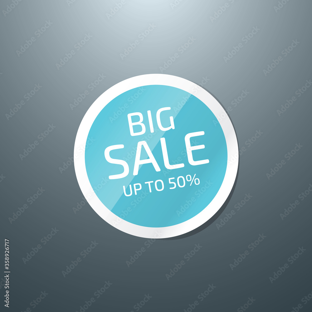 Vector round light blue paper sticker - big sale - 50% off - discount, special offer, tag, badge, button Vector round light blue paper sticker - big sale - 50% off - discount, special offer, tag, badge, button
