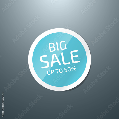 Vector round light blue paper sticker - big sale - 50% off - discount, special offer, tag, badge, button