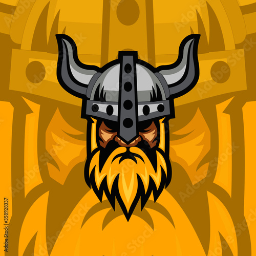 viking warrior barbarian vector illustration. Ancient viking head logo for mascot or esport design