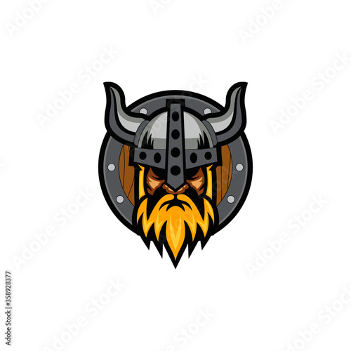 Vintage viking with shield vector stock. Vikings Team logo.